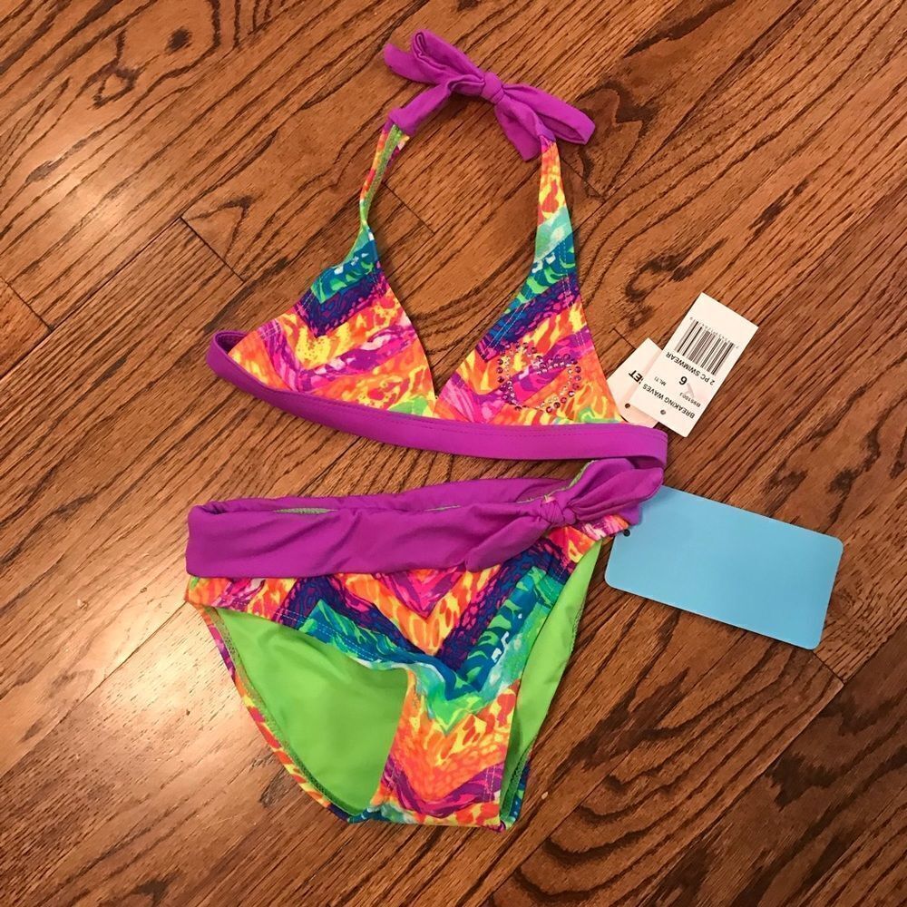 New BREAKING WAVES rainbow bikini swimsuit girls 6